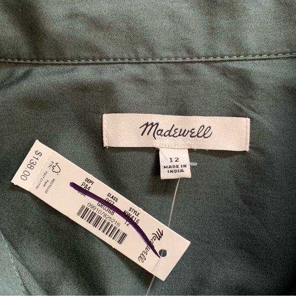 Madewell Tucked Mini Shirtdress in Summit Green Size 12 NWT Long Sleeve Cotton - Picture 11 of 17